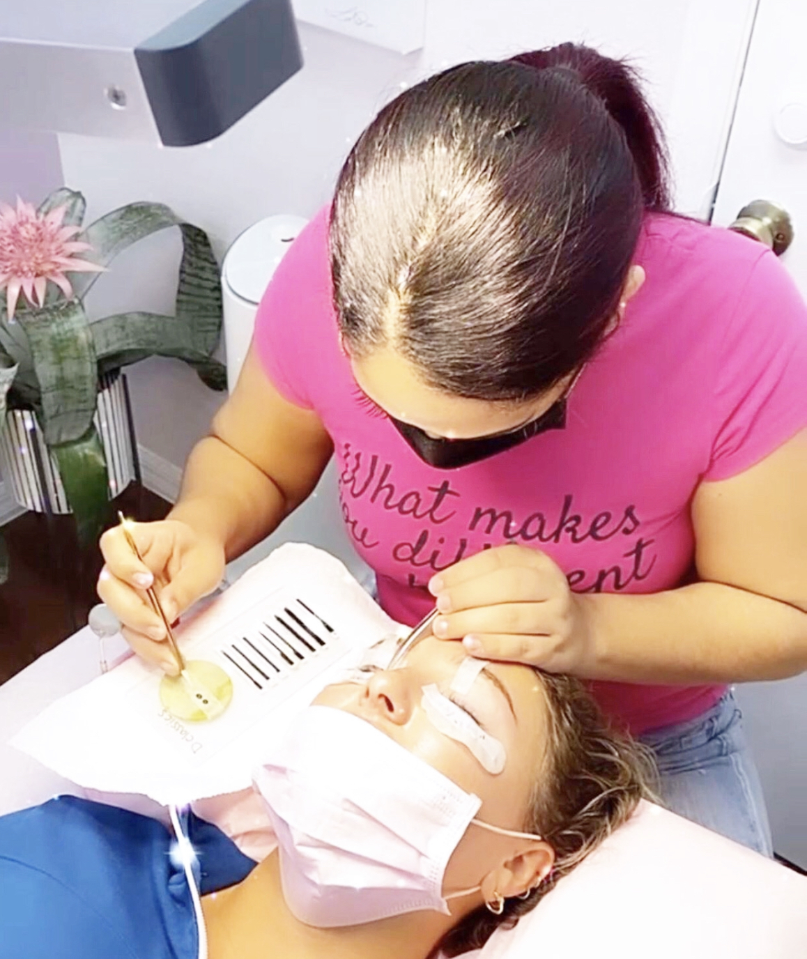 Lash extensions being applied in our treatment room