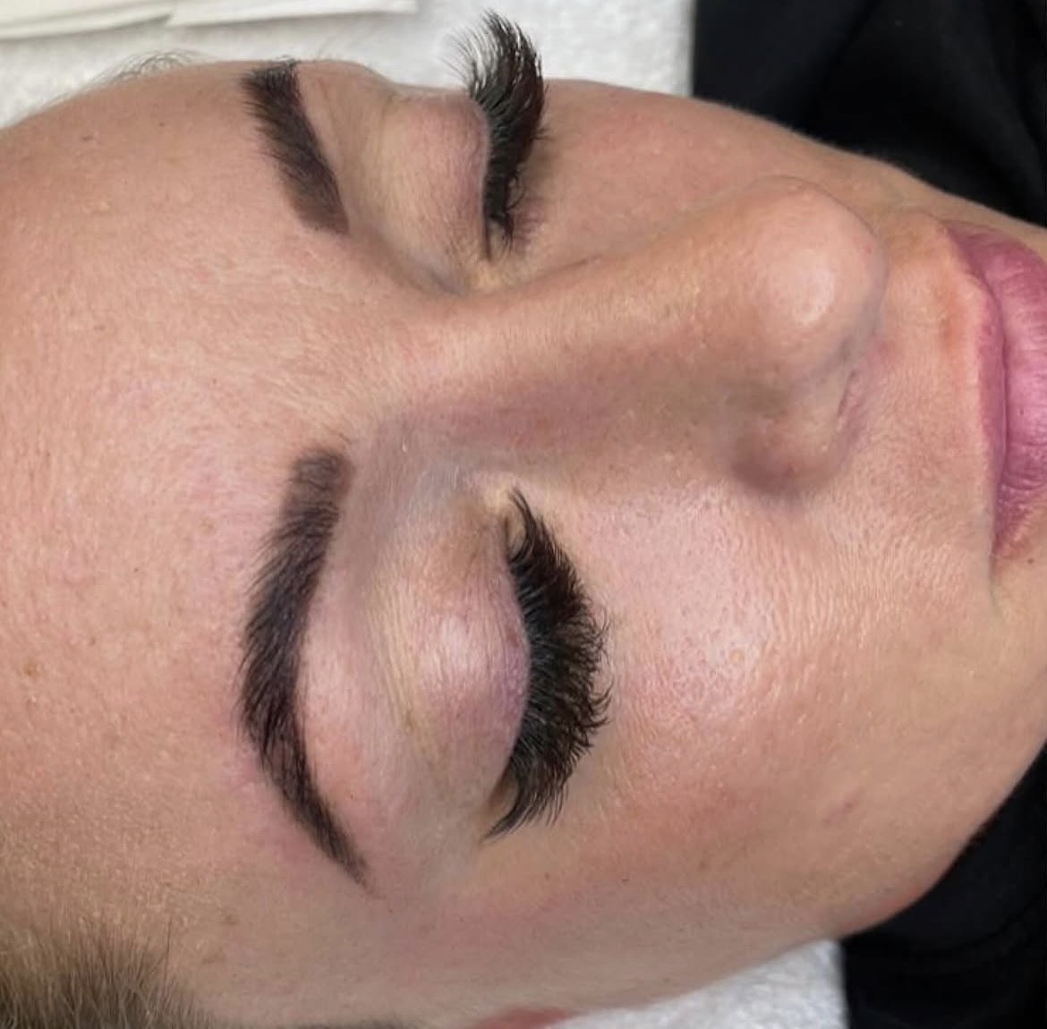 Defined brows and lashes close-up